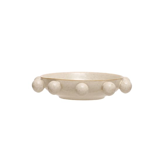9.75" Cream Reactive Glaze Stoneware Bowl with Orbs